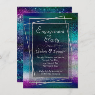 Glitzy Foil Holographic Iridescent Engagement Invitation