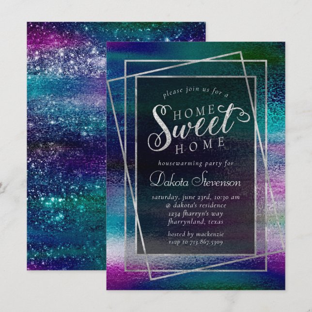 Glitzy Foil | Holographic Iridescent Housewarming Invitation (Front/Back)