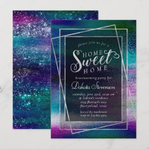 Glitzy Foil   Holographic Iridescent Housewarming Invitation