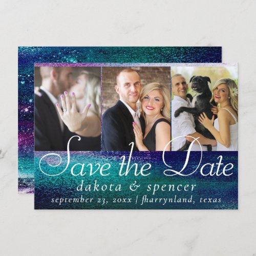 Glitzy Foil  Holographic Iridescent Ombre 3 Photo Save The Date