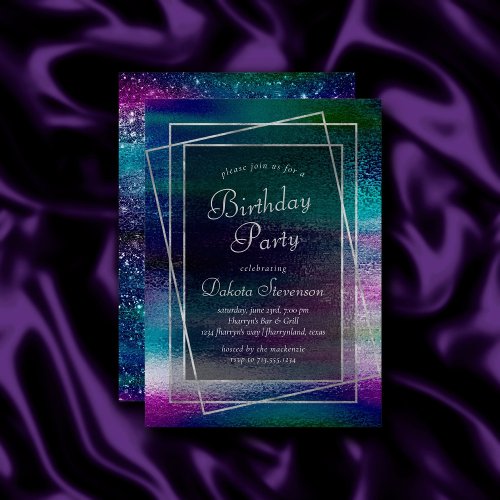 Glitzy Foil  Holographic Metallic Birthday Party Invitation