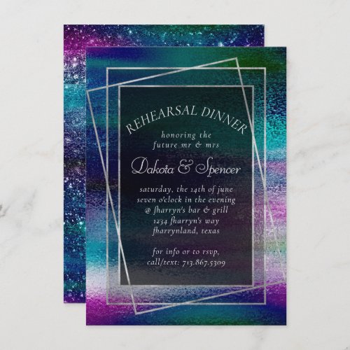 Glitzy Foil  Holographic Shimmer Rehearsal Dinner Invitation