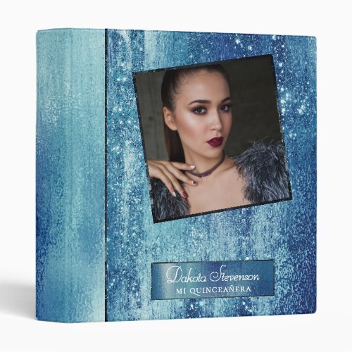 Glitzy Foil  Ice Blue Faux Iridescent Photo Album 3 Ring Binder