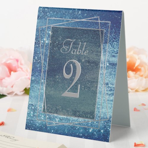 Glitzy Foil  Ice Blue Faux Iridescent Shimmer Table Tent Sign