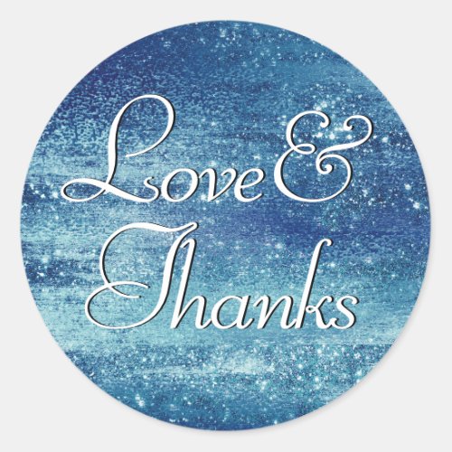Glitzy Foil  Ice Blue Faux Iridescent Thank You Classic Round Sticker