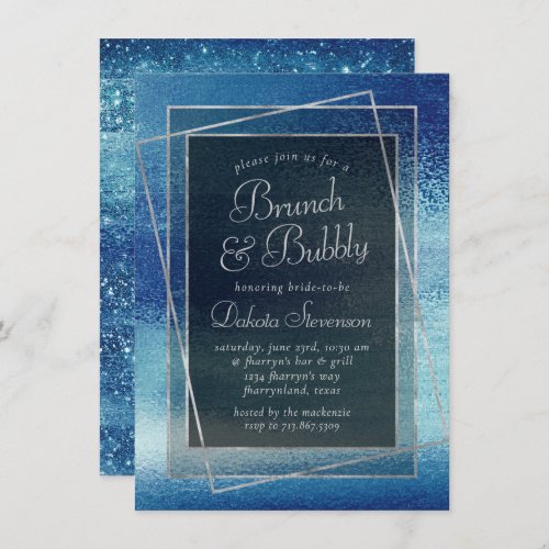 Glitzy Foil  Ice Blue Iridescent Champagne Brunch Invitation