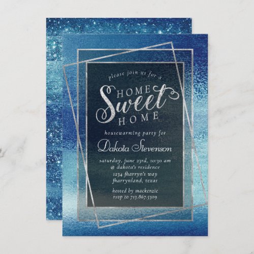 Glitzy Foil  Ice Blue Iridescent Housewarming Invitation