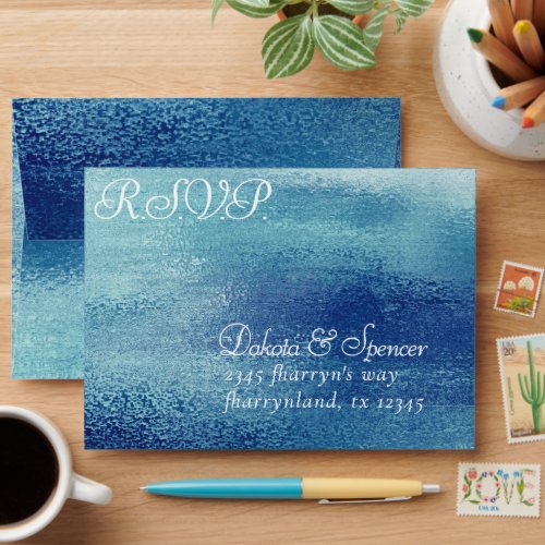 Glitzy Foil  Ice Blue Iridescent RSVP Addressed Envelope