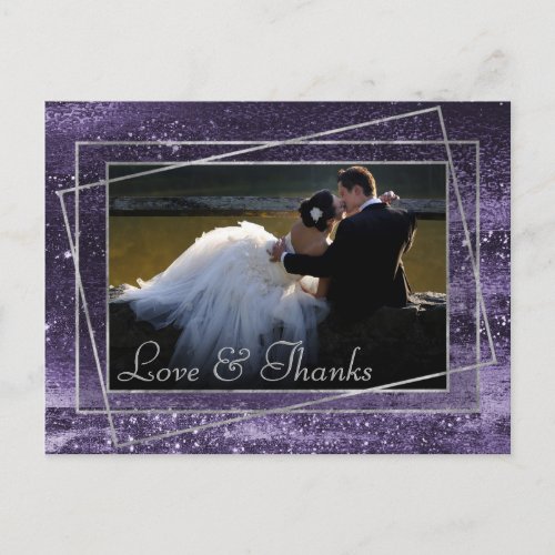 Glitzy Foil  Indigo Dark Purple Photo Thank You Postcard