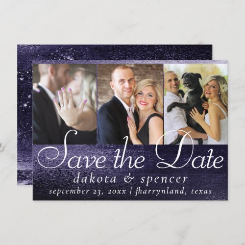 Glitzy Foil  Indigo Midnight Dark Purple 3 Photo Save The Date