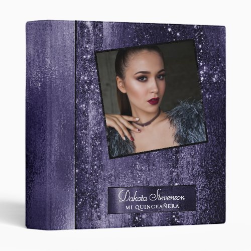 Glitzy Foil  Indigo Midnight Dark Purple Photo 3 Ring Binder