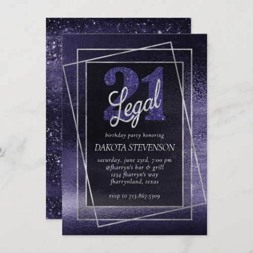 Glitzy Foil  Indigo Midnight Purple 21 and Legal Invitation
