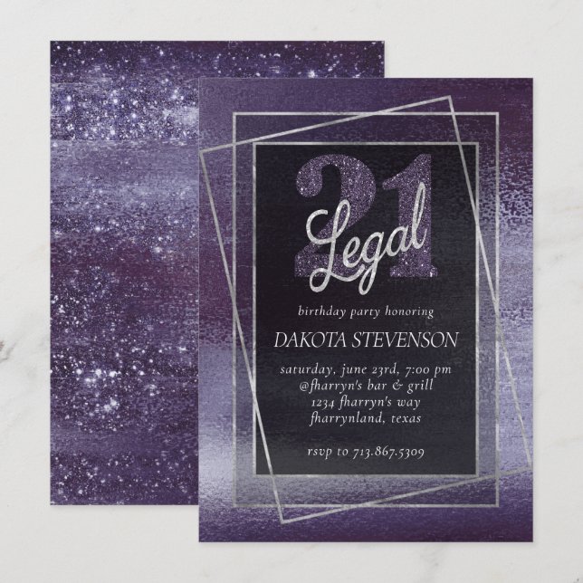 Glitzy Foil | Indigo Midnight Purple 21 and Legal Invitation (Front/Back)