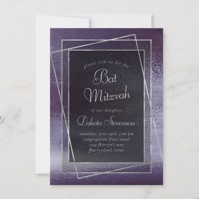 Glitzy Foil | Indigo Midnight Purple Bat Mitzvah Invitation (Front)