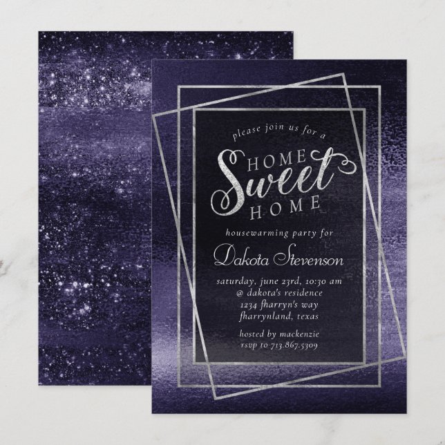 Glitzy Foil | Indigo Midnight Purple Faux Shimmer Invitation (Front/Back)