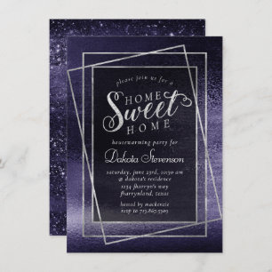 Glitzy Foil Indigo Midnight Purple Faux Shimmer Invitation