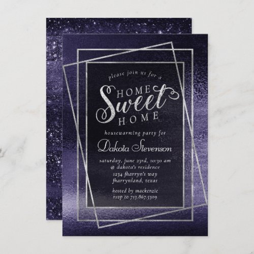 Glitzy Foil  Indigo Midnight Purple Faux Shimmer Invitation