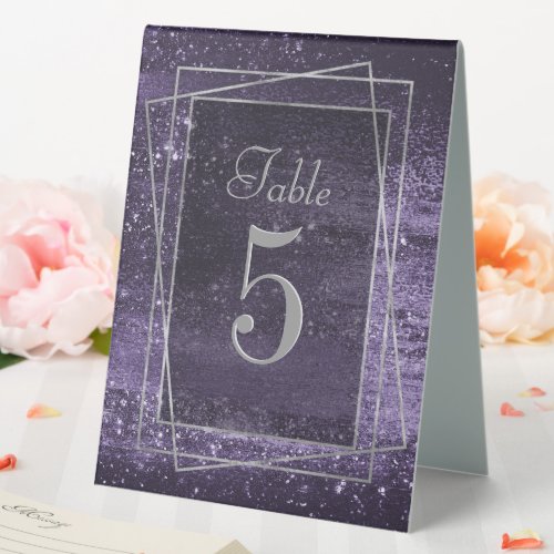 Glitzy Foil  Indigo Midnight Purple Faux Sparkle Table Tent Sign