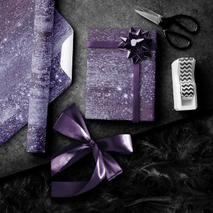Glitzy Foil   Indigo Midnight Purple Faux Sparkle Wrapping Paper
