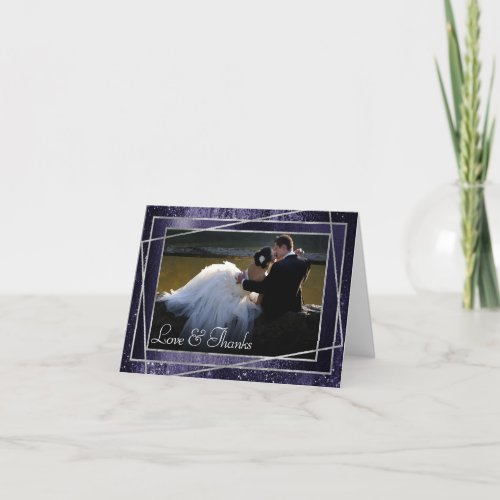 Glitzy Foil  Indigo Midnight Purple Glitter Photo Thank You Card