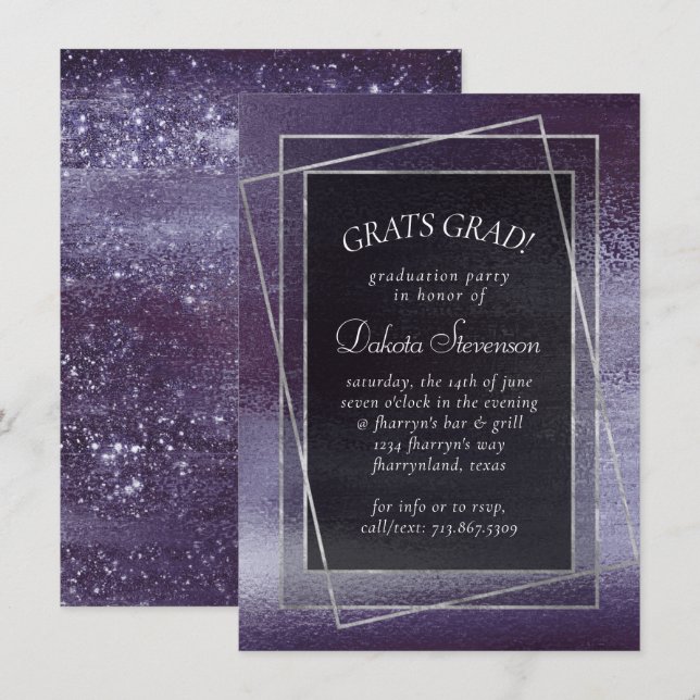 Glitzy Foil | Indigo Midnight Purple Graduation Invitation (Front/Back)