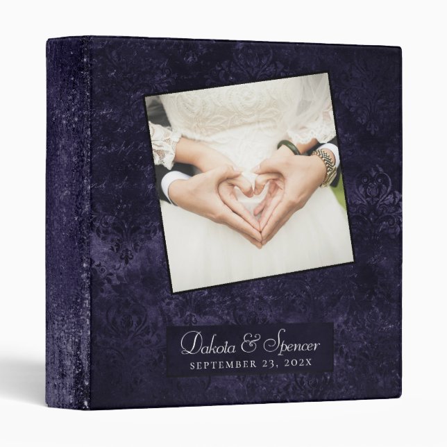 Glitzy Foil | Indigo Midnight Purple Wedding Album 3 Ring Binder (Front/Spine)