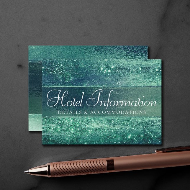 Glitzy Foil | Iridescent Green Guest Hotel Details Enclosure Card (Creator Uploaded)