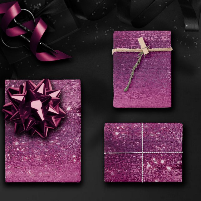 Glitzy Foil | Magenta Hot Pink Blush Faux Shimmer Wrapping Paper Sheets (Creator Uploaded)