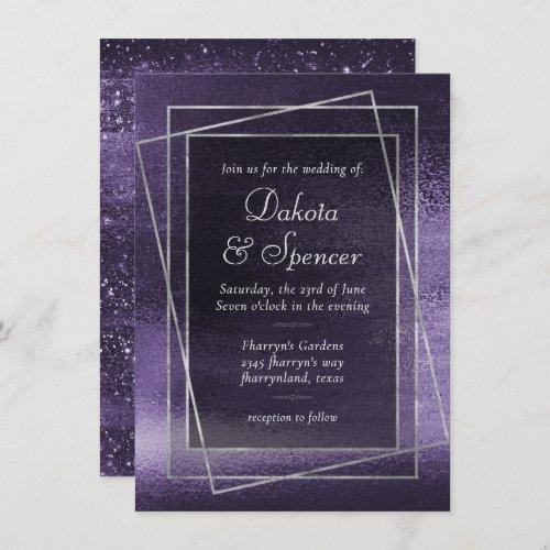 Glitzy Foil  Midnight Indigo Dark Purple Wedding Invitation