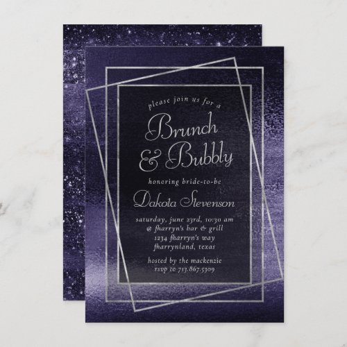 Glitzy Foil  Midnight Indigo Purple Bubbly Brunch Invitation