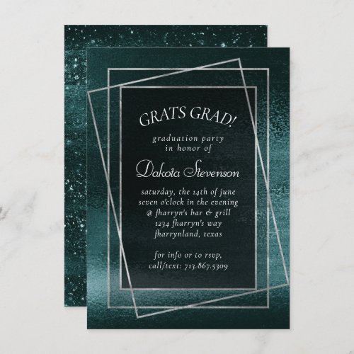 Glitzy Foil  Midnight Teal Dark Glam Graduation Invitation