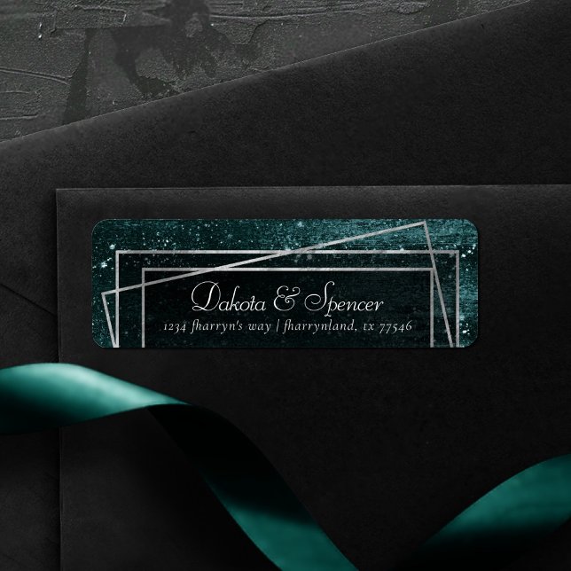 Glitzy Foil | Midnight Teal Faux Metallic Address Label (Creator Uploaded)