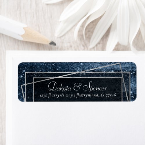 Glitzy Foil  Navy Blue Faux Dark Glitter Address Label