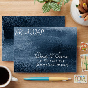 Glitzy Foil Navy Blue Glitter RSVP Pre-Addressed Envelope