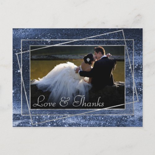 Glitzy Foil  Navy Blue Photo Love and Thank You Postcard
