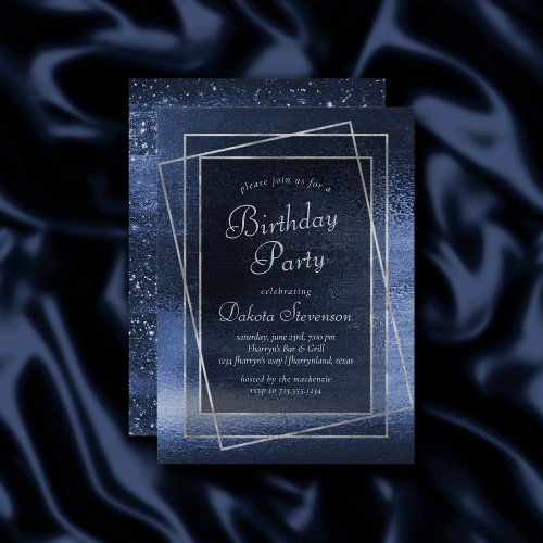 Glitzy Foil  Navy Blue Sparkle Birthday Party Invitation