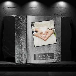 Glitzy Foil   Platinum Silver Faux Chrome Photo 3 Ring Binder