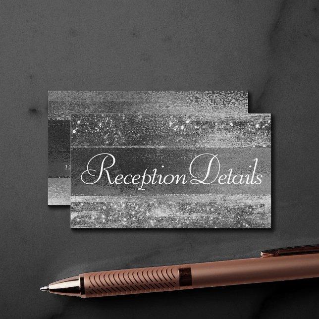 Glitzy Foil | Platinum Silver Faux Shine Reception Enclosure Card (Creator Uploaded)