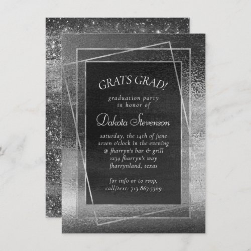 Glitzy Foil  Platinum Silver Shimmer Graduation Invitation