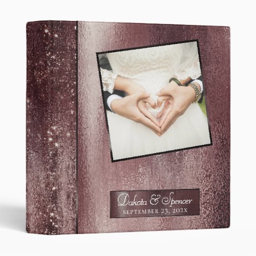 Glitzy Foil  Rose Gold Blush Faux Metallic Photo 3 Ring Binder