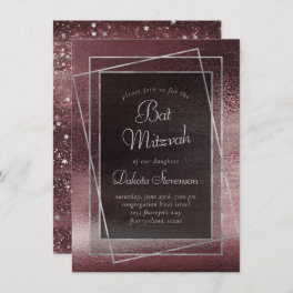 Glitzy Foil Rose Gold Blush Glam Bar Bat Mitzvah Invitation