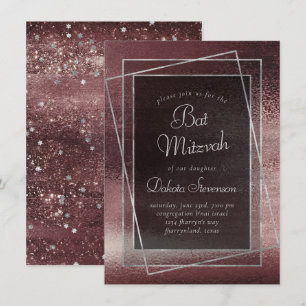 Glitzy Foil   Rose Gold Blush Glam Bar Bat Mitzvah Invitation