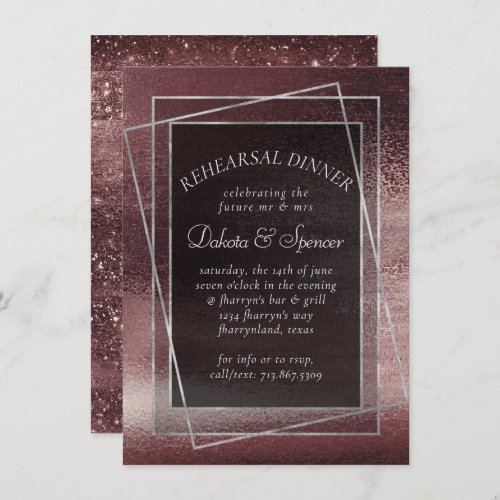 Glitzy Foil  Rose Gold Blush Rehearsal Dinner Invitation