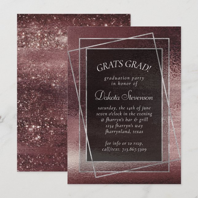 Glitzy Foil | Rose Gold Mauve Blush Graduation Invitation (Front/Back)