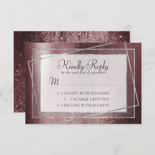 Glitzy Foil  Rose Gold Mauve Pink Blush Luster RSVP Card