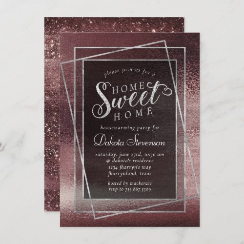 Glitzy Foil  Rose Gold Mauve Pink Housewarming Invitation