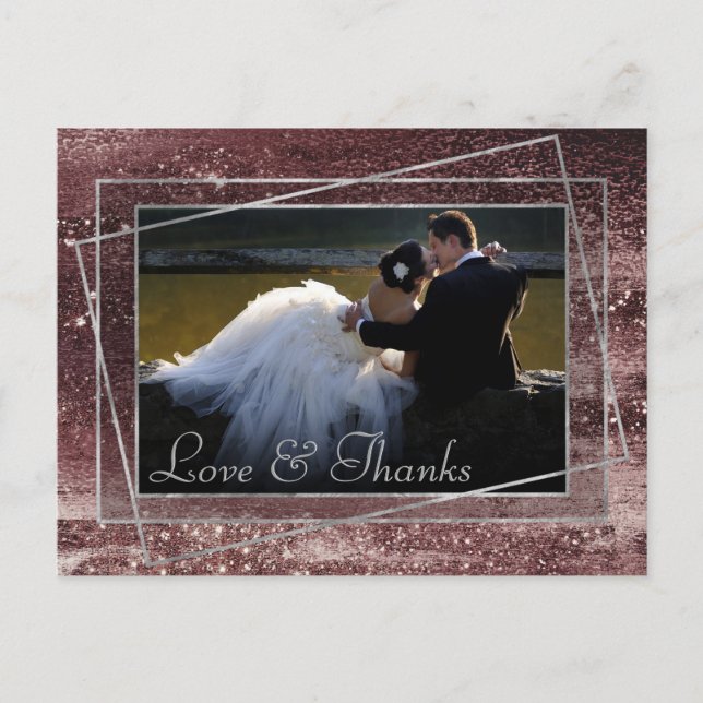 Glitzy Foil | Rose Gold Mauve Pink Photo Thank You Postcard (Front)