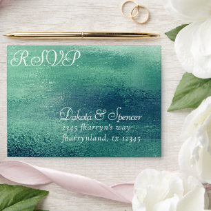 Glitzy Foil Seafoam Faux Iridescent Green RSVP Envelope