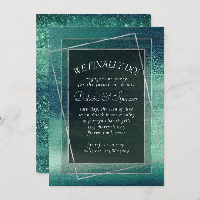 Glitzy Foil | Seafoam Green Aqua Engagement Dinner Invitation (Front/Back)