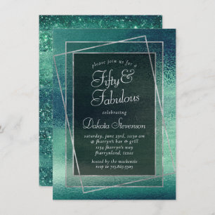 Glitzy Foil Seafoam Green Aqua Fabulous 50th Invitation